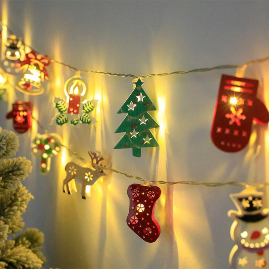 Christmas LED light string with Santa Claus, elk, and snowman ornaments for festive decoration