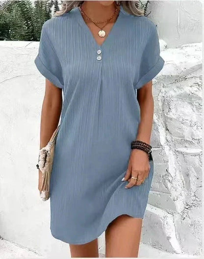Stylish V-neck short-sleeved women's dress in various colours