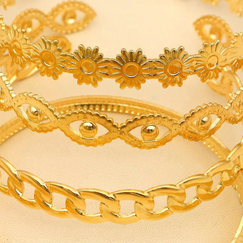 Women's electroplated alloy flower chain leaf eye bracelet set in SL064-KC colour