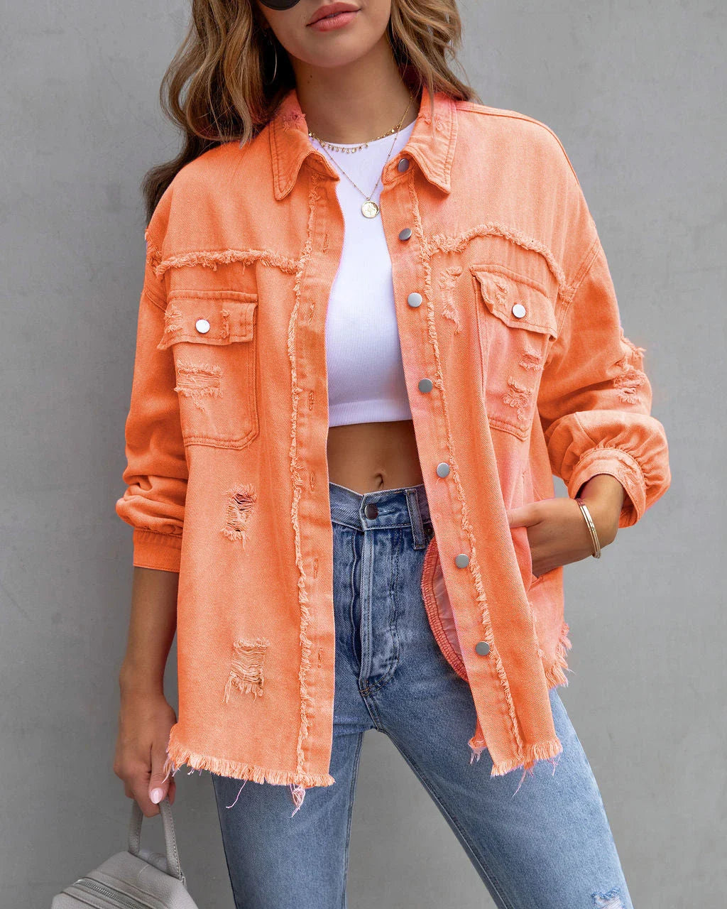 Stylish ripped casual jacket for women in a variety of vibrant colors and sizes