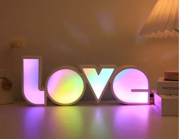Rainbow-style LED LOVE light with "LOVE" design for romantic and festive decor