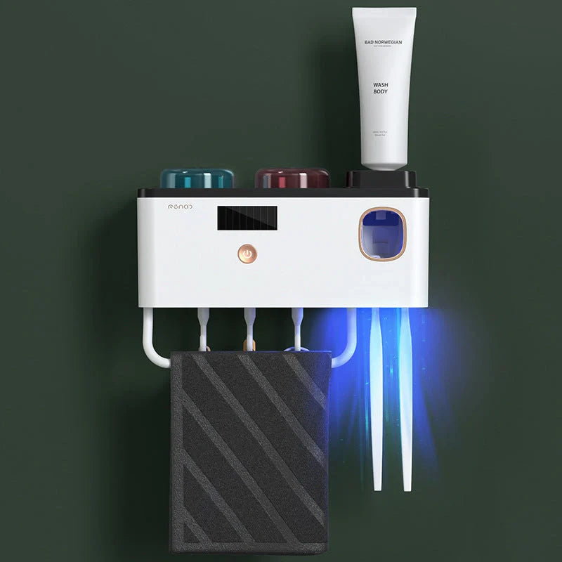 Multifunctional UV Germicidal Toothbrush Rack with magnetic cup and toothpaste squeezers