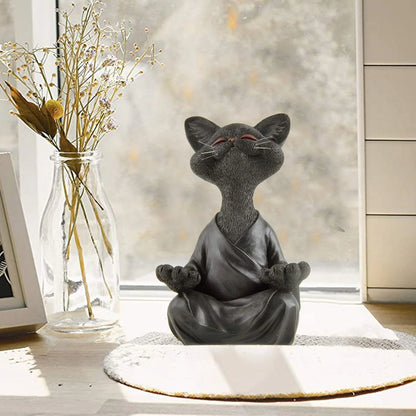 Captivating Black Buddha Cat Figurine crafted from premium resin, perfect for meditation spaces, yoga studios, and home decor