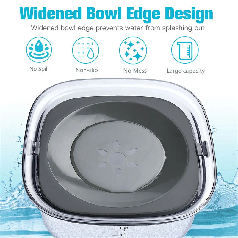 70oz transparent dog water bowl with slow drinking feature and visible water level