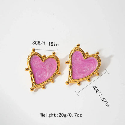 Elegant stainless steel heart-shaped earrings in a range of captivating colours, perfect for adding a touch of romantic flair to any outfit.