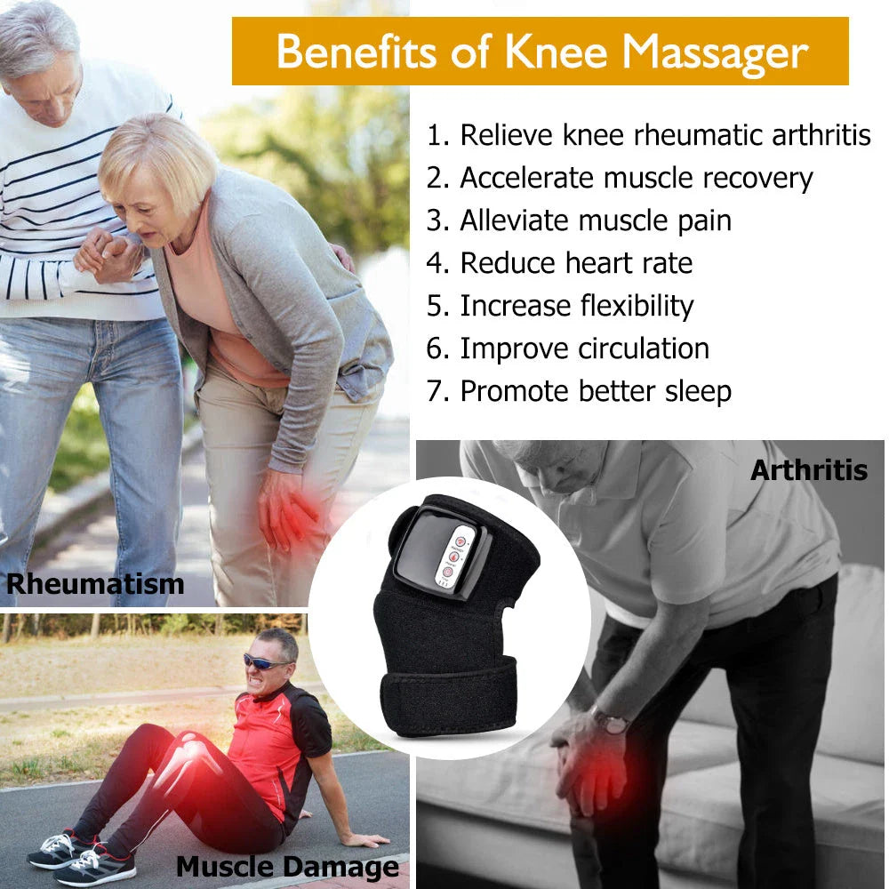 Premium Infrared Heating and Vibration Knee/Elbow Massager with adjustable straps, heat, and vibration therapy for pain relief and joint support