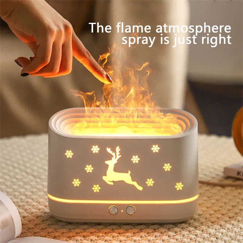 Cozy Flame LED Humidifier with realistic flame effect and silent cool mist diffusion for a relaxing, atmospheric experience