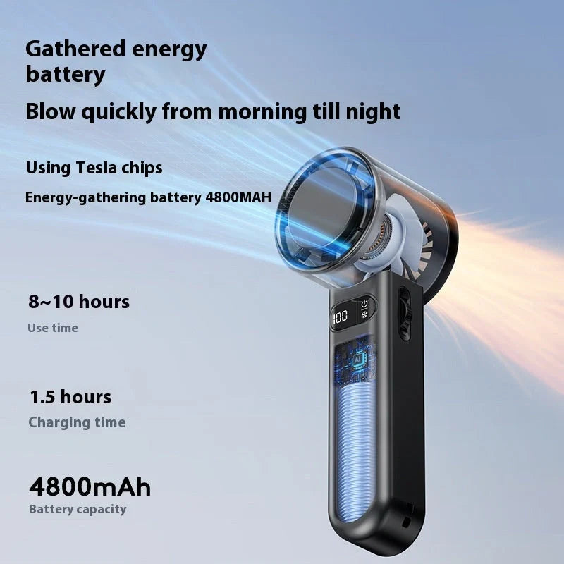 Stylish USB rechargeable handheld mini fan in black and gunmetal grey