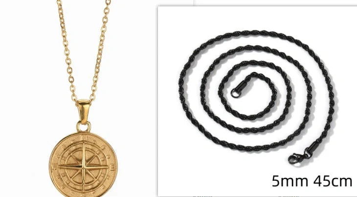Elegant Stainless Steel Compass Necklace in gold and silver designs