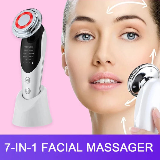 7-in-1 Facial Massager with EMS micro-current and LED light therapy for skin rejuvenation