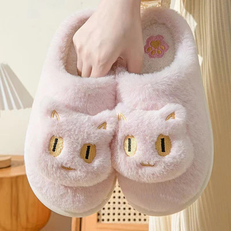 Cotton cat slippers with memory foam insole and cute cat face design