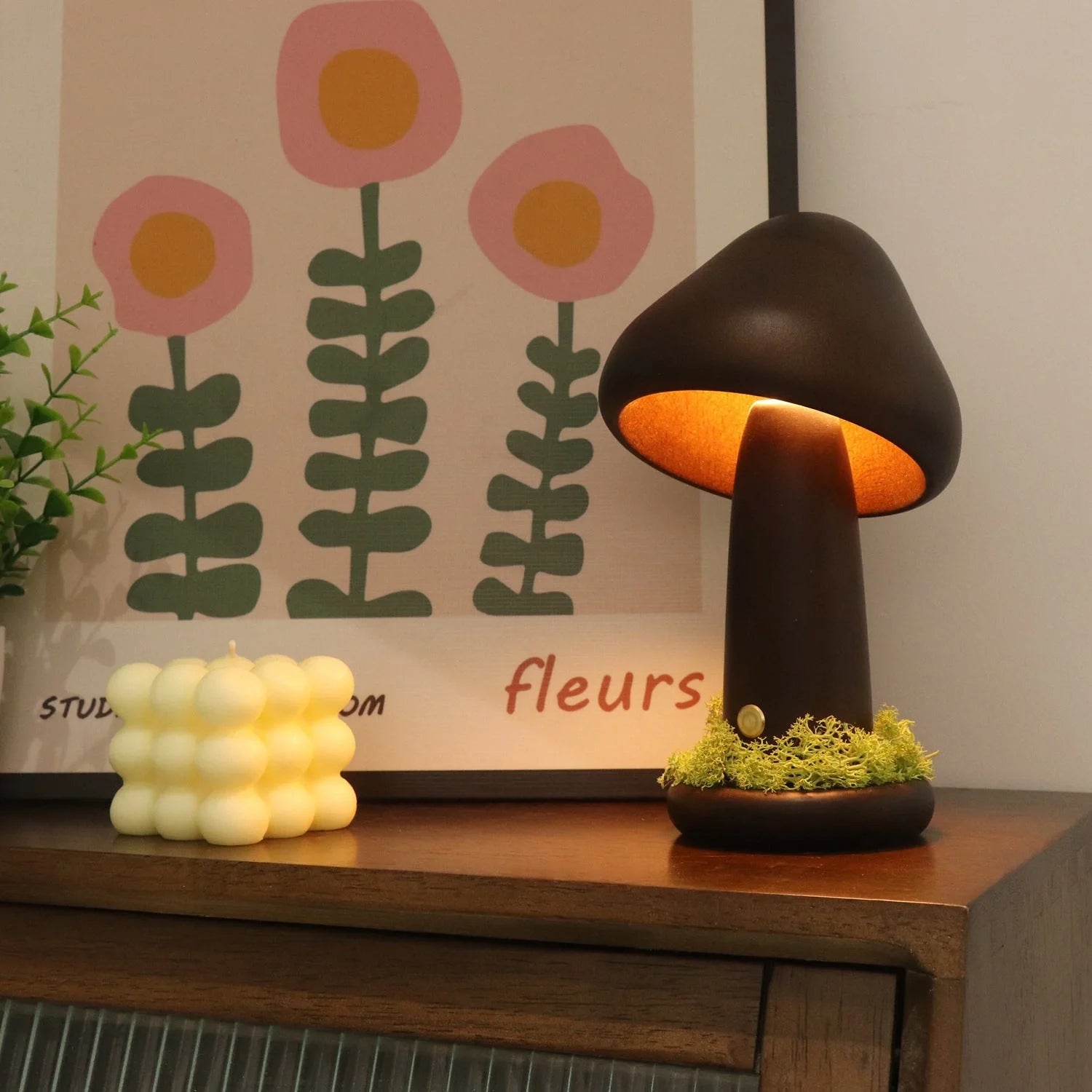 Twisted Mushroom Night Light in beech wood with USB charging