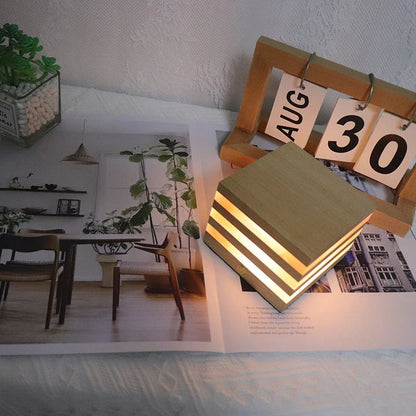 Cozy wooden LED night light with a warm, soothing glow in a Nordic-inspired design