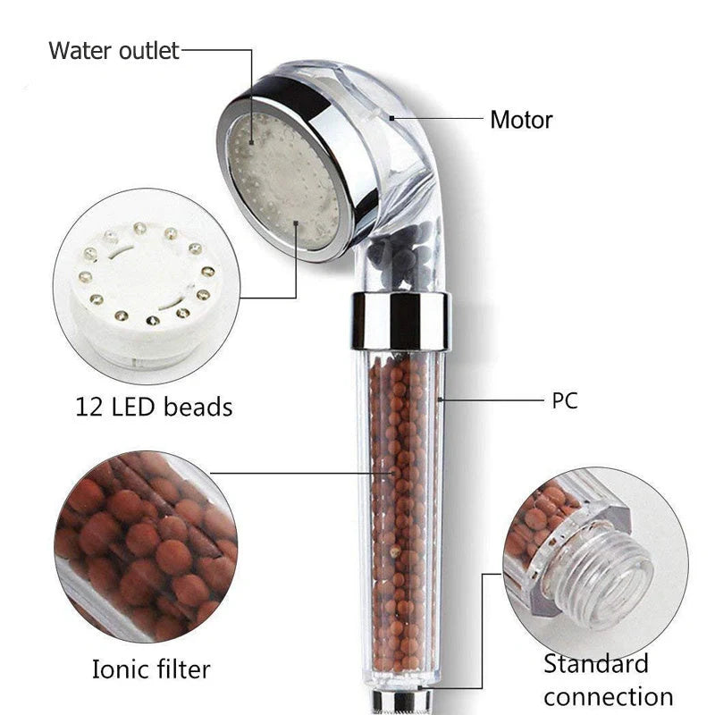 Color Changing LED Shower Head with temperature display and high-pressure flow