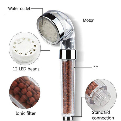 Color Changing LED Shower Head with temperature display and high-pressure flow