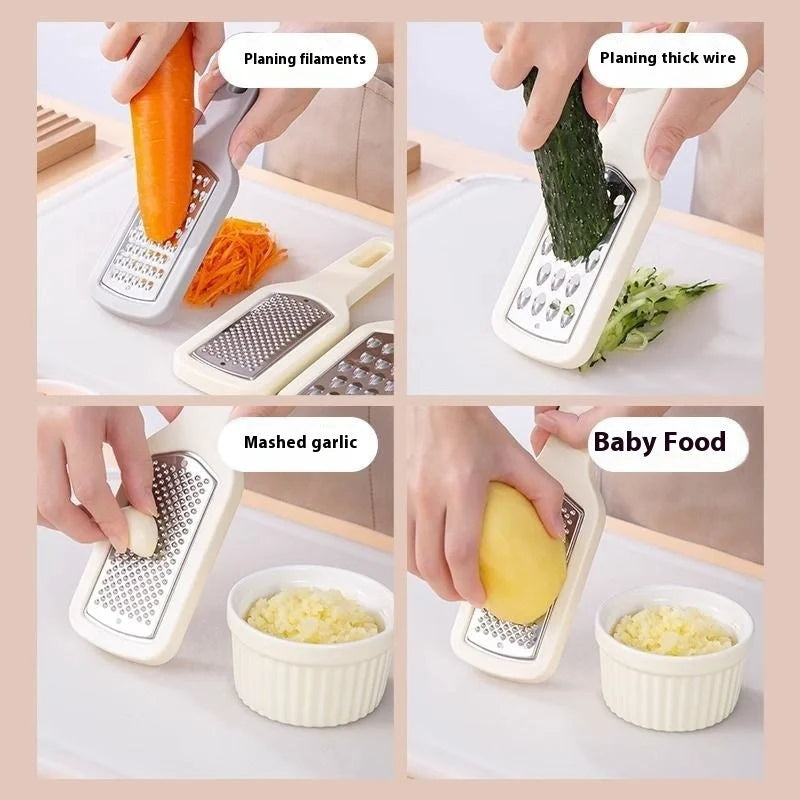 3-in-1 stainless steel kitchen grater with non-slip handle