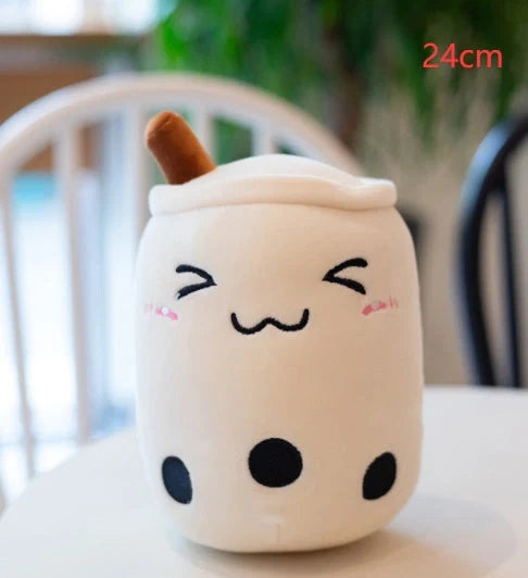 Strawberry Milk Tea Plush Boba Toy Pillow in various colours and sizes