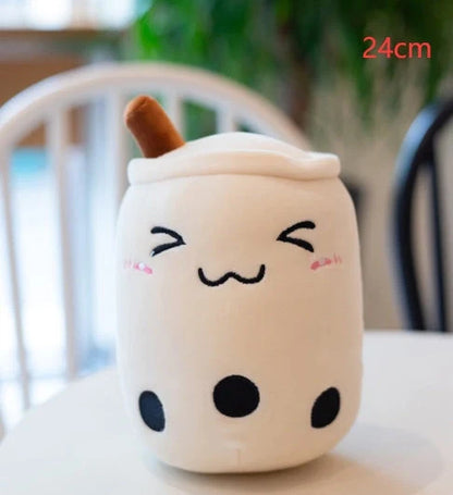 Strawberry Milk Tea Plush Boba Toy Pillow in various colours and sizes