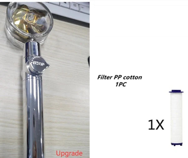 Turbo Propeller Shower Head in various colours with 360-degree fan extension
