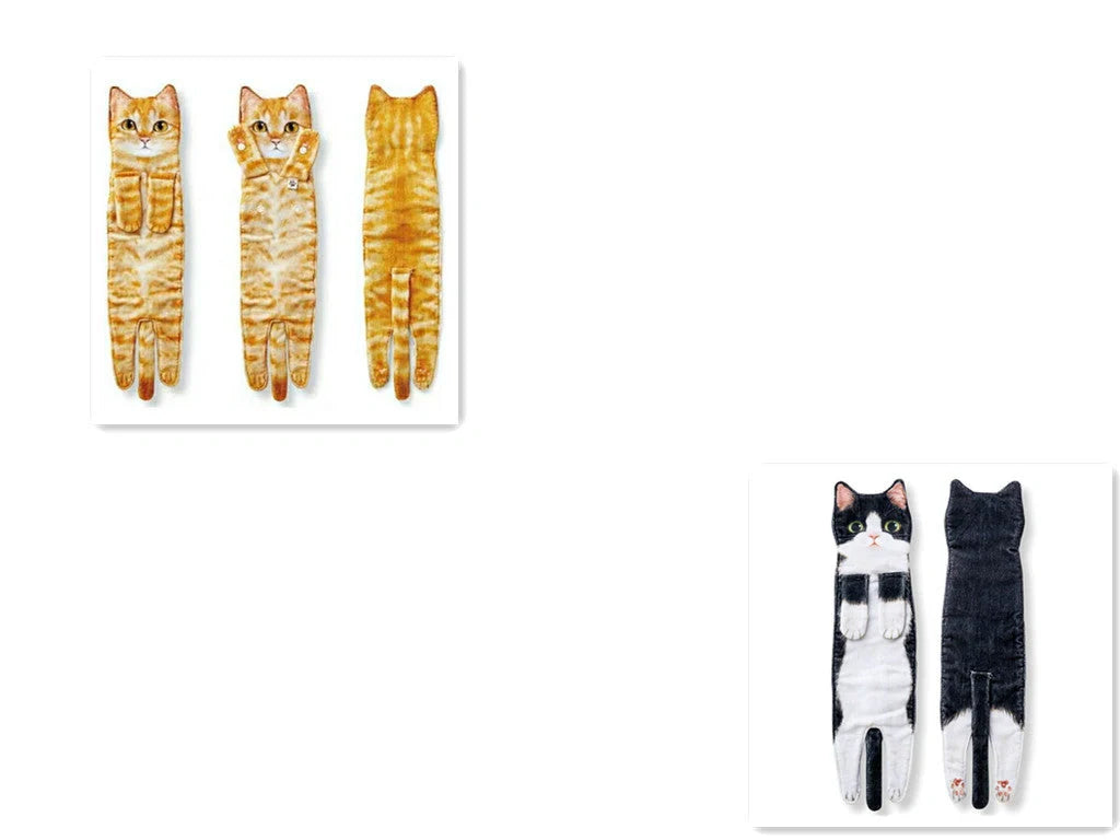 Cat-shaped hand towels in various colors for bathroom and kitchen use