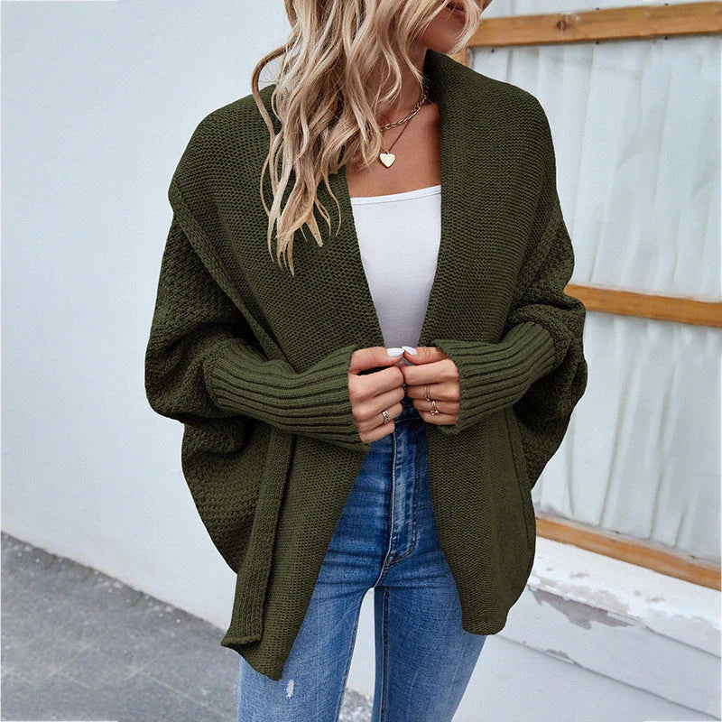 Cozy knit cardigan jacket with batwing sleeves in a variety of solid colors