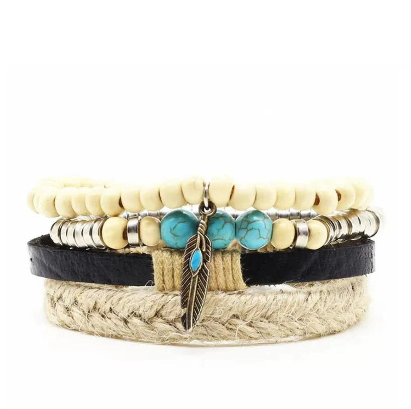 Men's genuine leather vintage braided bracelet with adjustable closure