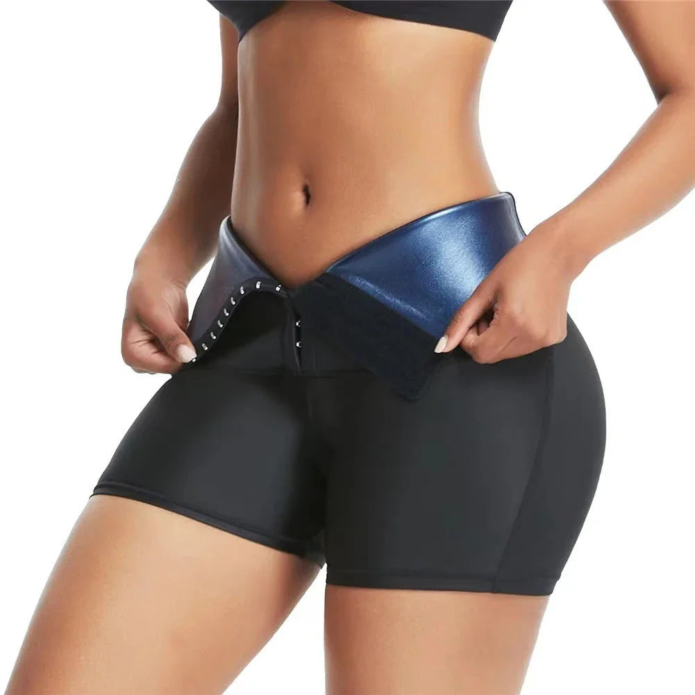Premium slimming shapewear leggings in silver and blue colors, designed to provide tummy control and a sculpted silhouette.