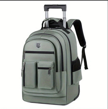 Durable, waterproof trolley backpack with single-directional wheel for smooth mobility and ample storage space for British travellers