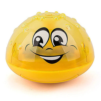 Rotating water sprinkler toy with colourful design and water spray feature for children's bath time fun