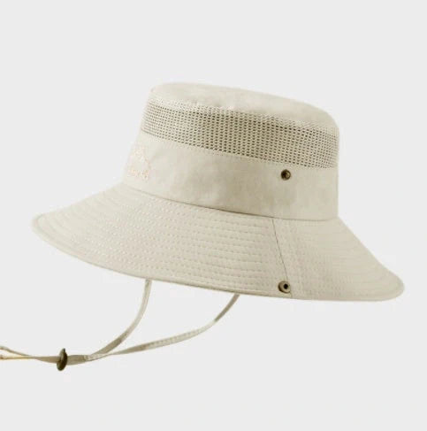 Breathable mesh bucket hat with wide brim for sun protection in various colours