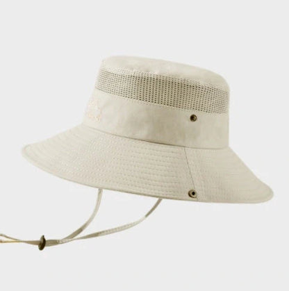 Breathable mesh bucket hat with wide brim for sun protection in various colours