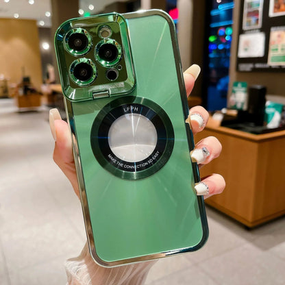 Sleek and stylish Magsafe phone case with invisible camera stand and CD pattern design