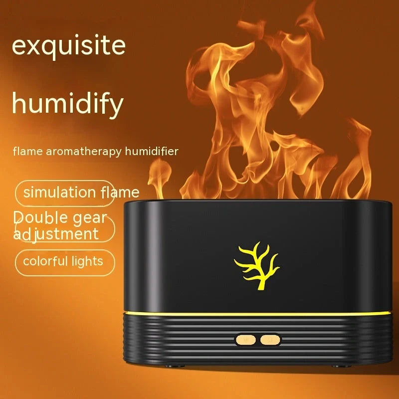 USB Flame Humidifier with aroma diffuser and LED night light in white and black