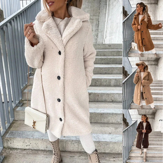 Stylish women's long-sleeved plush lapel jacket in various colours