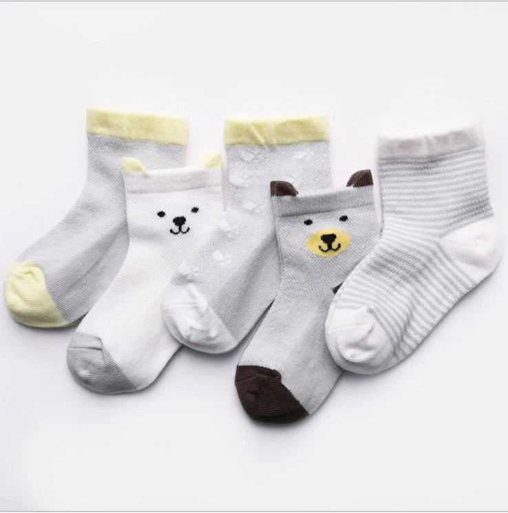 Pack of 5 children's breathable cotton socks in assorted colours, sizes S to L