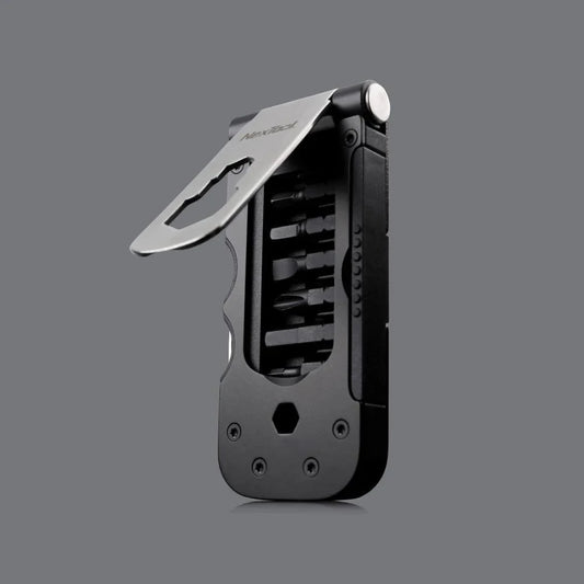 Premium multi-function bicycle repair tool set made of durable stainless steel with clamshell design and magnetic screwdriver sleeve