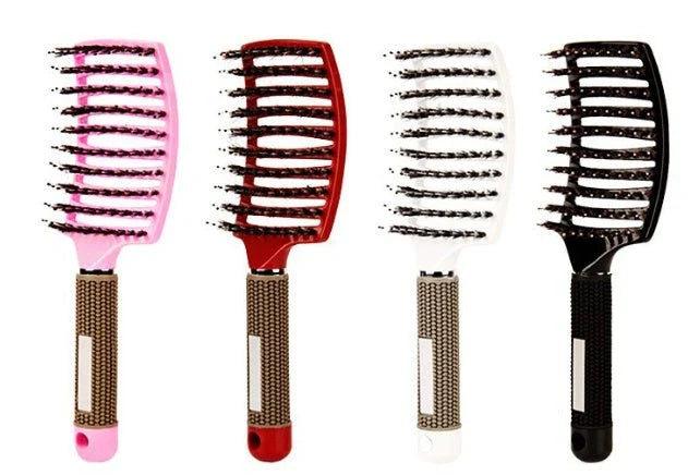 A premium hair brush with a sleek design, featuring soft bristles and a rounded massage function for healthy, detangled hair
