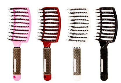 A premium hair brush with a sleek design, featuring soft bristles and a rounded massage function for healthy, detangled hair