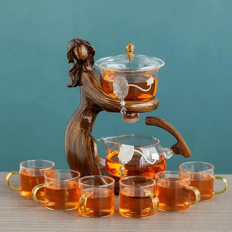 Maid Semi-automatic Tea Set with heat-resistant glass and stainless steel filters