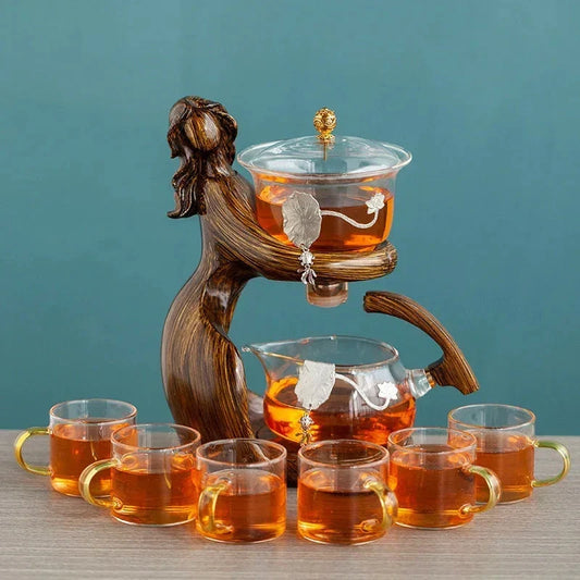 Maid Semi-automatic Tea Set with heat-resistant glass and stainless steel filters
