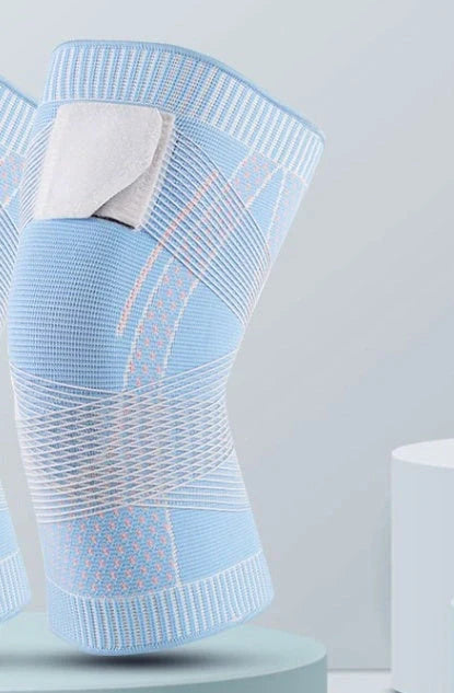Adjustable nylon sports knee pads in pink, blue, and black