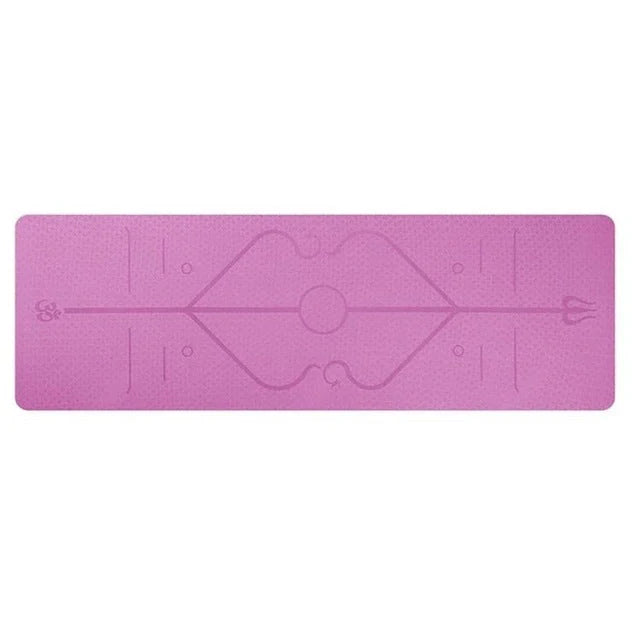 Non-slip TPE yoga mat with position lines for beginners, available in multiple colors