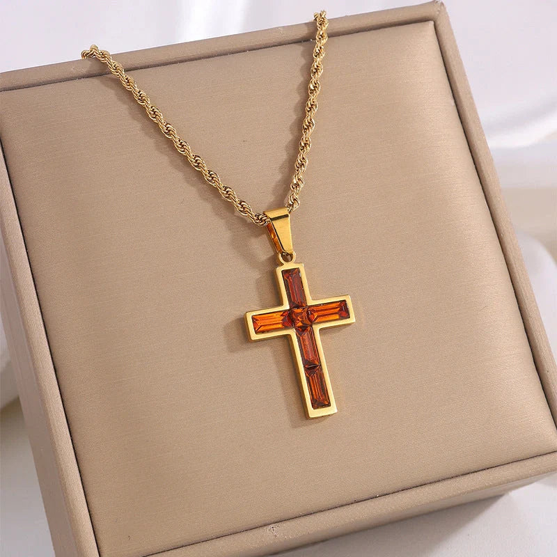 European and American style titanium steel diamond cross necklace with no colour fading