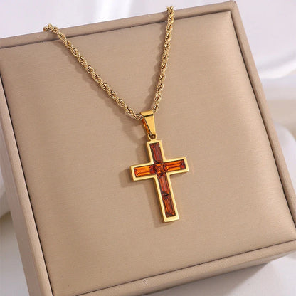 European and American style titanium steel diamond cross necklace with no colour fading