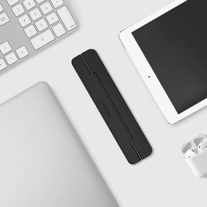 Portable folding laptop stand in black with 8° tilt angle for ergonomic comfort