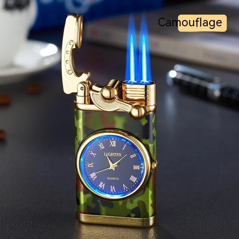 A versatile butane lighter watch with various color options and flame styles