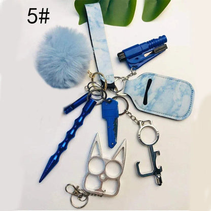 Self Defense Keychain Set for Women with 11 Safety Accessories including alarm and window breaker