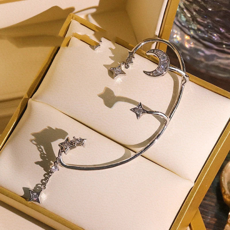 Women's butterfly design ear cuff and screw back earrings set in silver and purple
