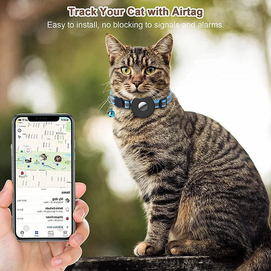 Airtag Pet Collar with reflective strip and bell for cats and dogs