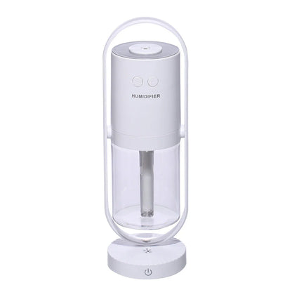 Compact USB Powered Desktop Humidifier with Ambient Lighting, featuring adjustable mist nozzle and romantic starry projection